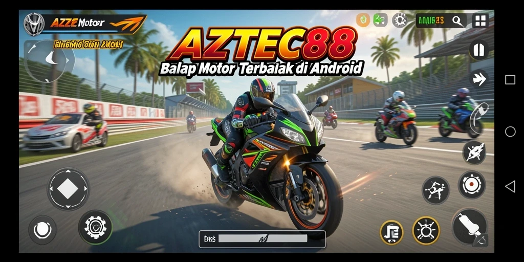 Tampilan gameplay nyata balapan motor di AZTEC88.