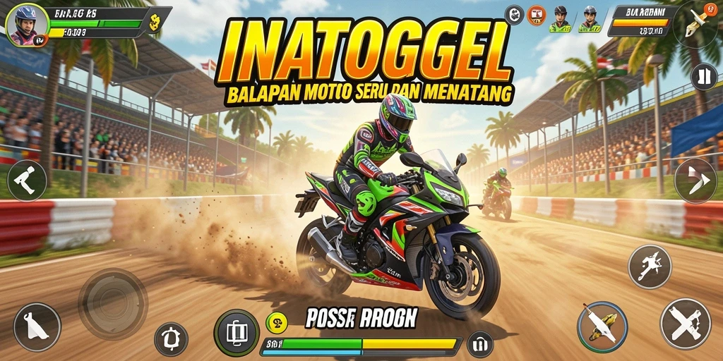 Screenshot utama INATOGEL yang menunjukkan aksi balapan motornya.